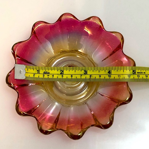 2 Midcentury American candleholders plates , cranberry pink Amberina glass. - Picture 3 of 5